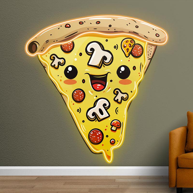 Creamy Chocolate Pizza Neon Lights - LED Lights, Smiley Face Emoji Design, Creative Home Decor, Perfect Party Vibe