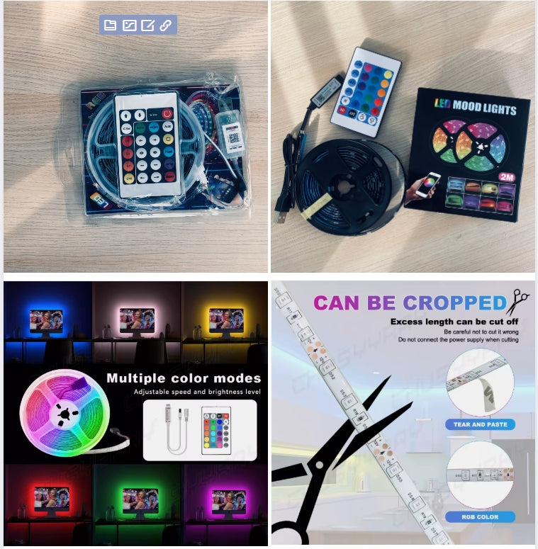 RGB Flexible LED Strip - 5V Dual Control (Bluetooth+Infrared), 24-Key Remote for Girls' Bedroom & Party Decor