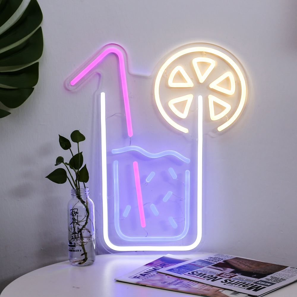 lemon juice glass neon sign, led neon flexible sign board,lighting neon sign