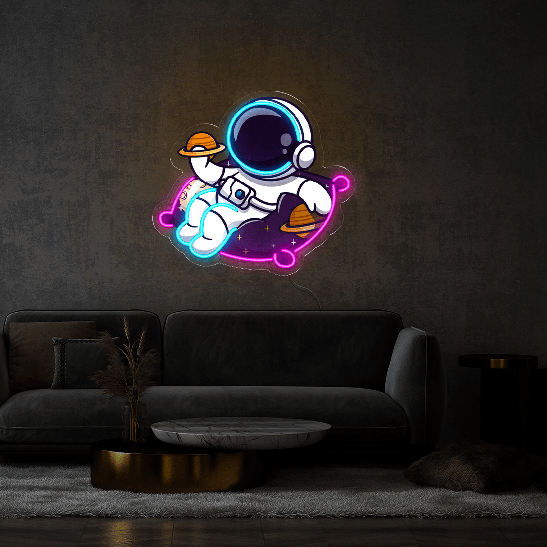 Cute Astronaut Holding Planet Artwork Led Neon Sign