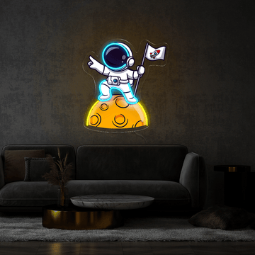 Cute Astronaut Lay On Moon  Artwork Led Neon Sign