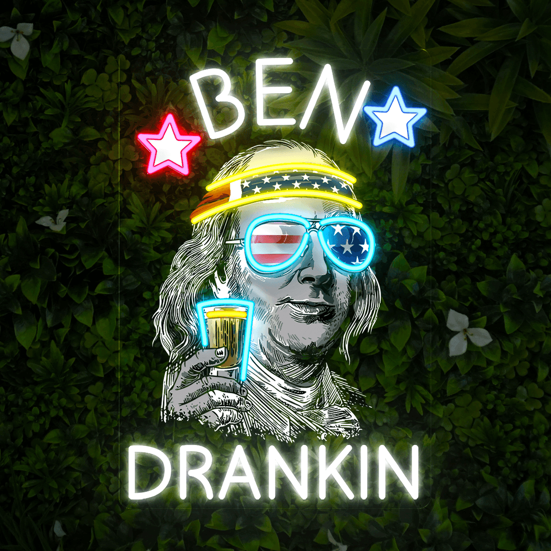 Funny 4th Of July Ben Dranklin Artwork Led Neon Sign
