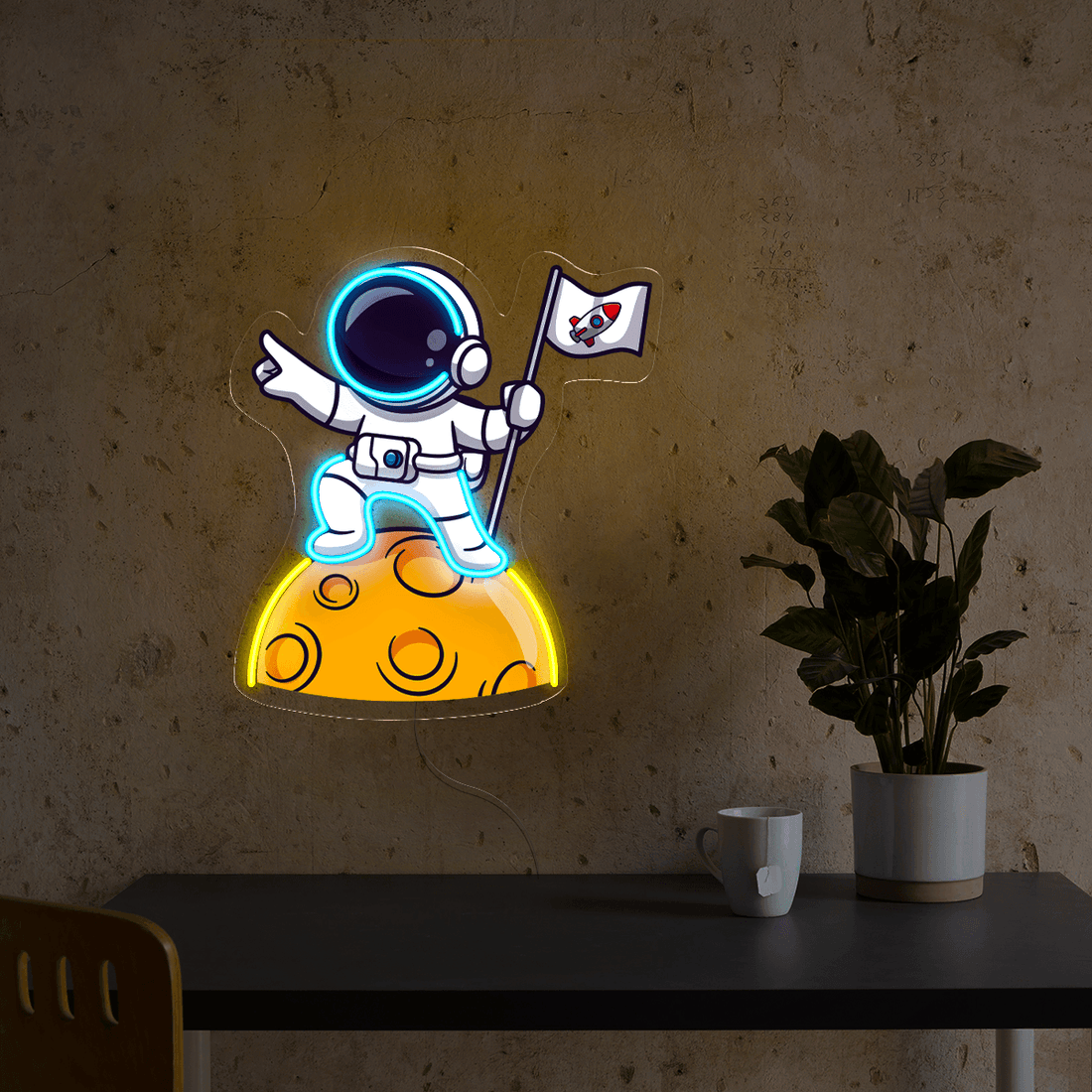 Cute Astronaut Lay On Moon  Artwork Led Neon Sign