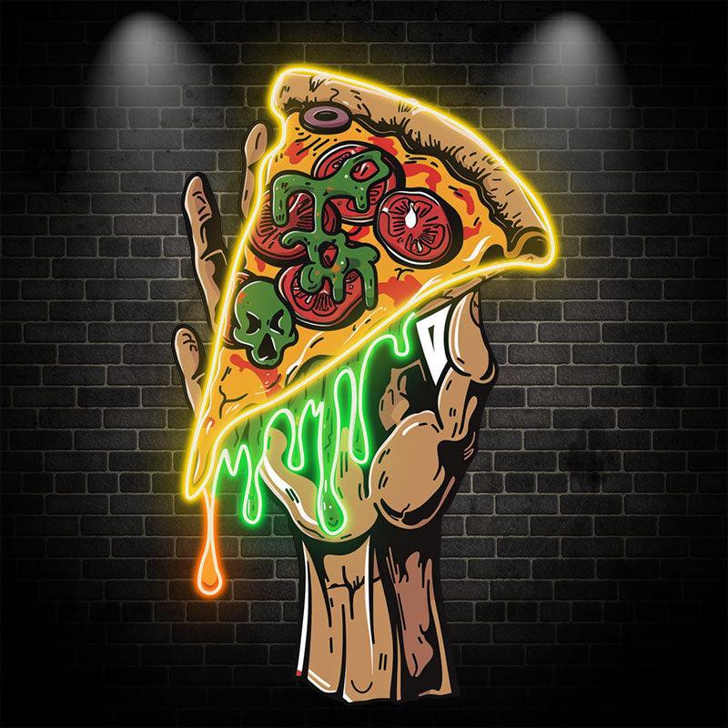 Delicious Pizza Neon signs | Large Hand-Held Pizza with Sauce and Vegetables | Perfect Decoration for Dining Room and Kitchen