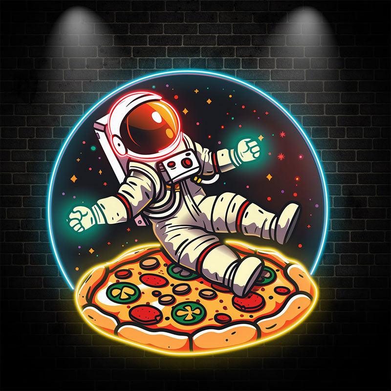 Delicious in Space |neon signs Astronaut lying on giant pizza surrounded by stars | Creative Neon Lights