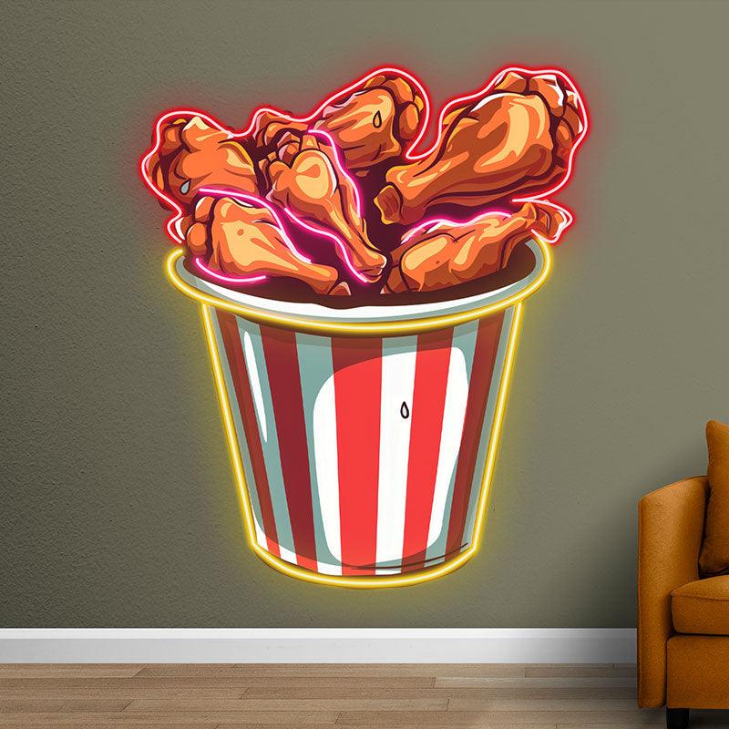 Creative LED Neon Lights - Delicious Fried Chicken Legs Bucket Decoration, Dynamic Fried Chicken Legs Effect, Perfect Restaurant and Party Ambience