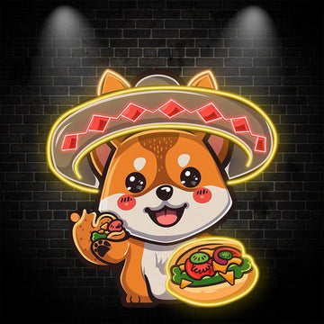 Cute Puppy Neon signs Lights - LED Lights, Head with Swimming Ring and Hand with Pizza, Funny Home Decoration, Perfect Party Vibe