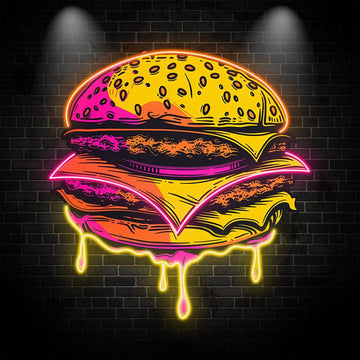 Golden Burger Neon signs Lights - LED light fixtures, sandwich steak and tenderloin, dripping with flavorful juices, creative home decor, perfect party atmosphere