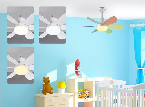 Hot Sale Modern 6 Blade LED Flower Lamp Light E26/E27 Ceiling Fans with Remote Control Dimming Feature 3 Color Bulbs