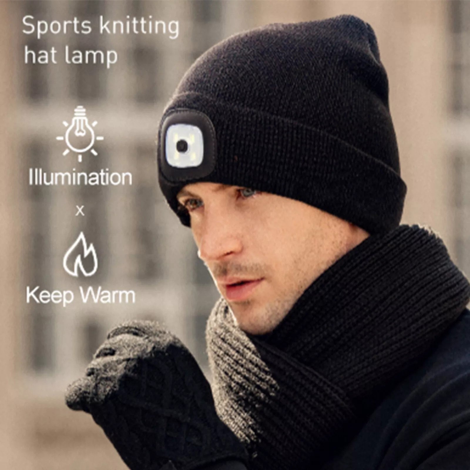 Adult Beanie Warm knitted weather resistant beanie Hats With Light - LED Torch Hat up Cycling Bike Sports