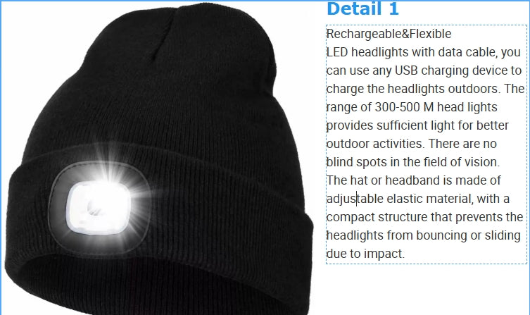 LED headlamp with light, USB rechargeable, super bright light, 25 LEDs for a warm winter, suitable for both men and women, black.