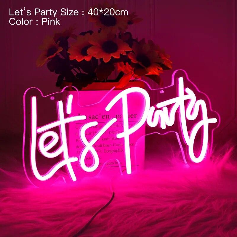 Lets Party Neon Sign LED Lamps Garden Birthday Celebrate Party  Art Wall Decor Gift