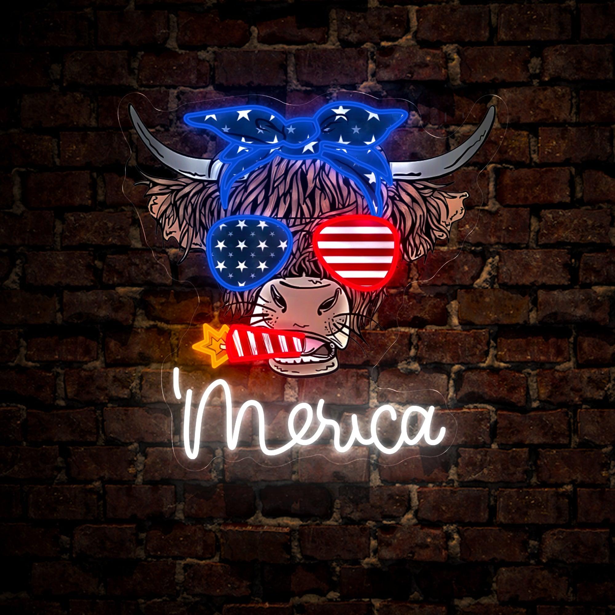 Cow Funny 4th Of July Artwork Neon Sign