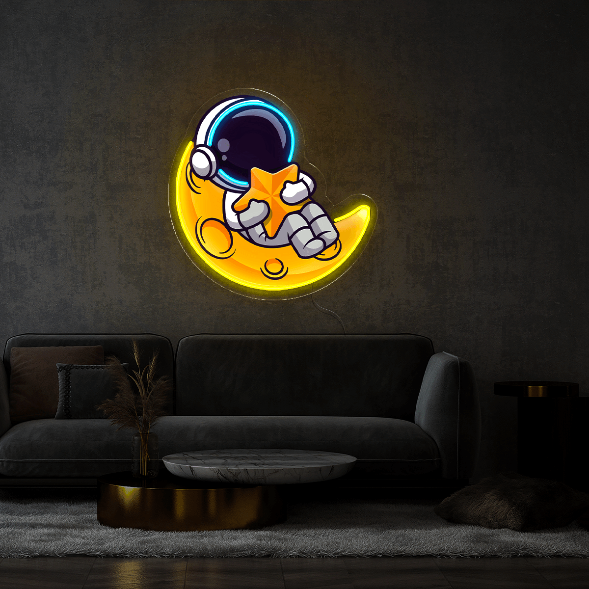 Cute Astronaut Lay On Moon Cartoon Artwork Led Neon Sign
