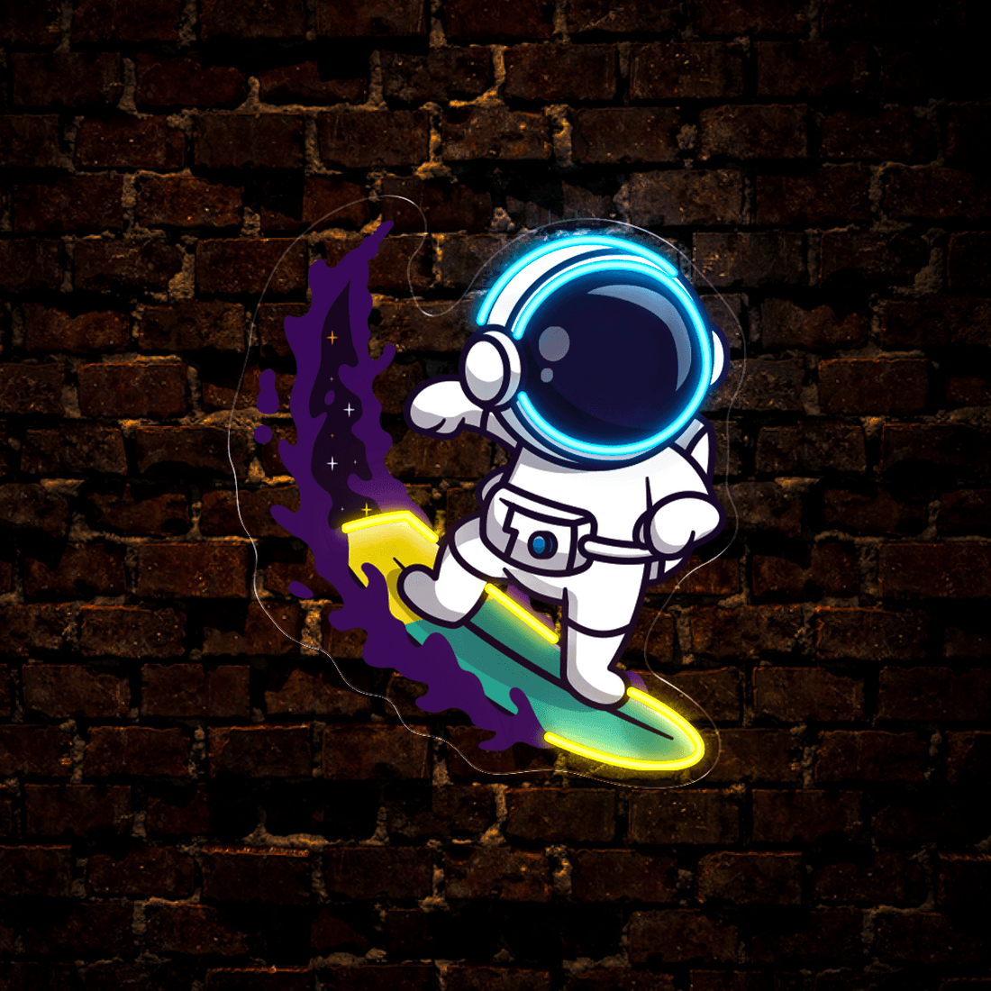 Cute Astronaut Surfing On Space Wave Artwork Led Neon Sign